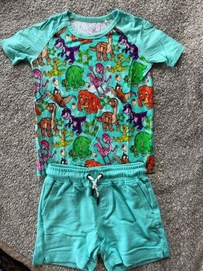 Little Snuggles Bamboo Land Before Time Print Tee & Turquoise Shorts Set